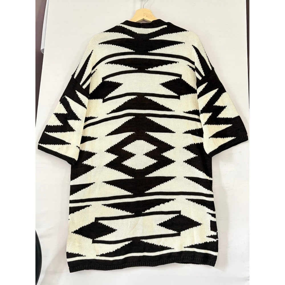 Lauren Ralph Lauren Southwestern Geometric Intarsia Knit Open Cardigan Black XS - Picture 2 of 10